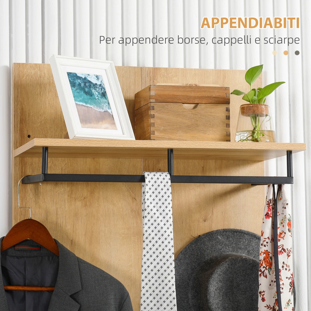 Entryway Organizer with Shoe Bench. Shoe Rack. Hall Tree with 4 Hooks. Coat Rack for Hallway. White and Natural