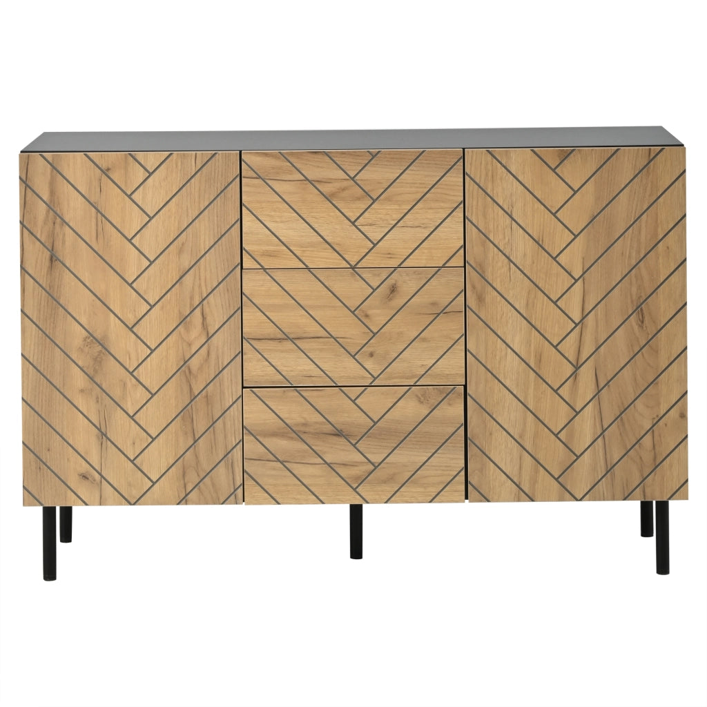 Credenza con 3 cassetti e 2 ante; per soggiorno; in truciolare; 120×40×76 cm; naturale