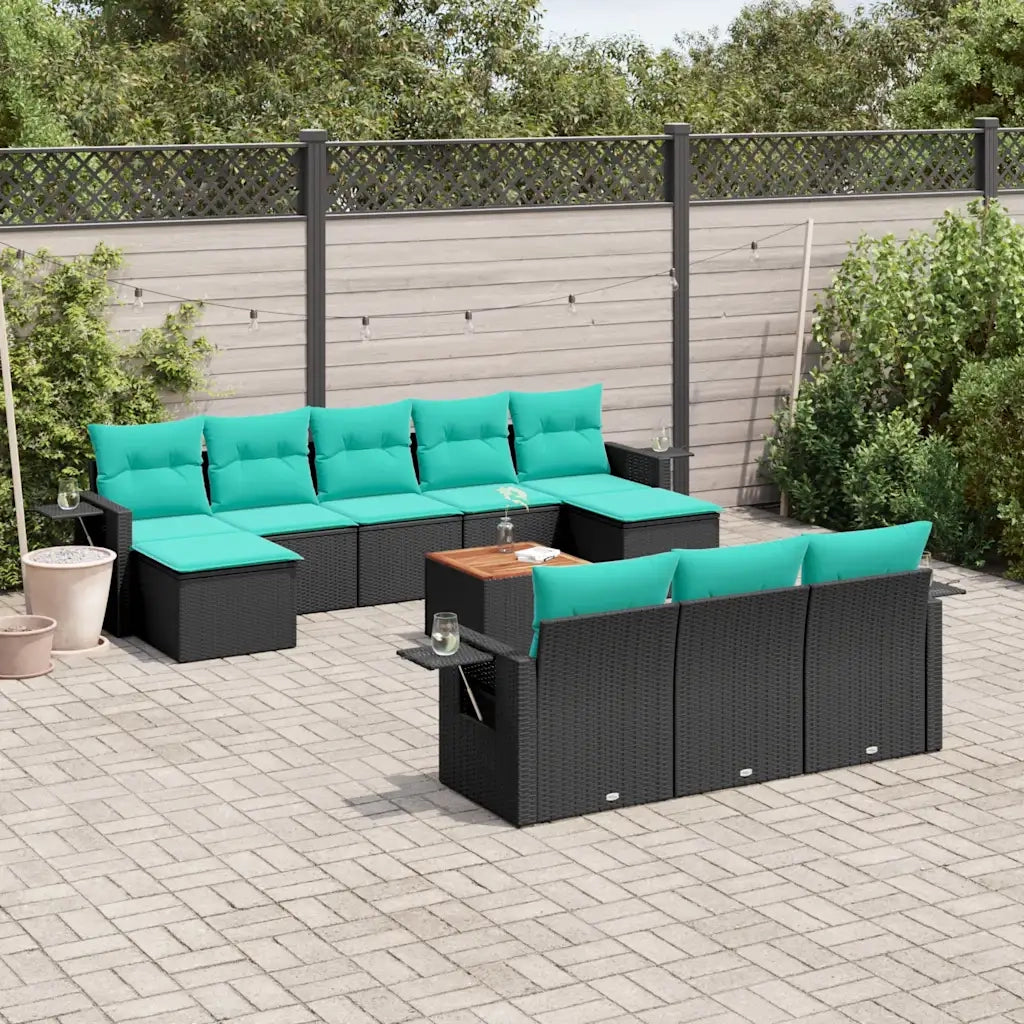 Set Divani da Giardino 11 pz con Cuscini Nero in Polyrattan 3224783