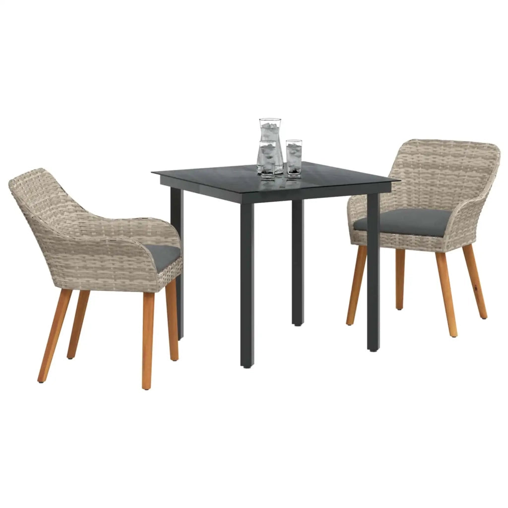 Set da Pranzo per Giardino 3 pcs Grigio chiaro polyrattan
