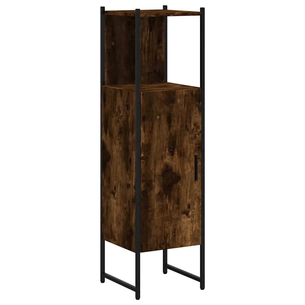 Mobiletto da bagno in legno di rovere affumicato 33 x 33 x 120 cm design salvaspazio vano contenitore in legno di rovere affumicato 02_0049462