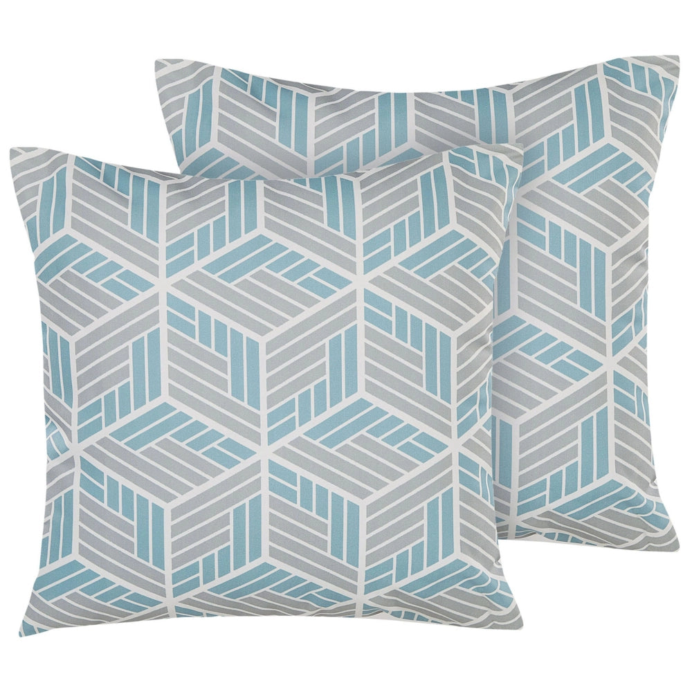 Set di 2 cuscini da giardino in poliestere grigio e blu quadrato 45 cm effetto 3D motivo geometrico design moderno