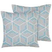 Set di 2 cuscini da giardino in poliestere grigio e blu quadrato 45 cm effetto 3D motivo geometrico design moderno