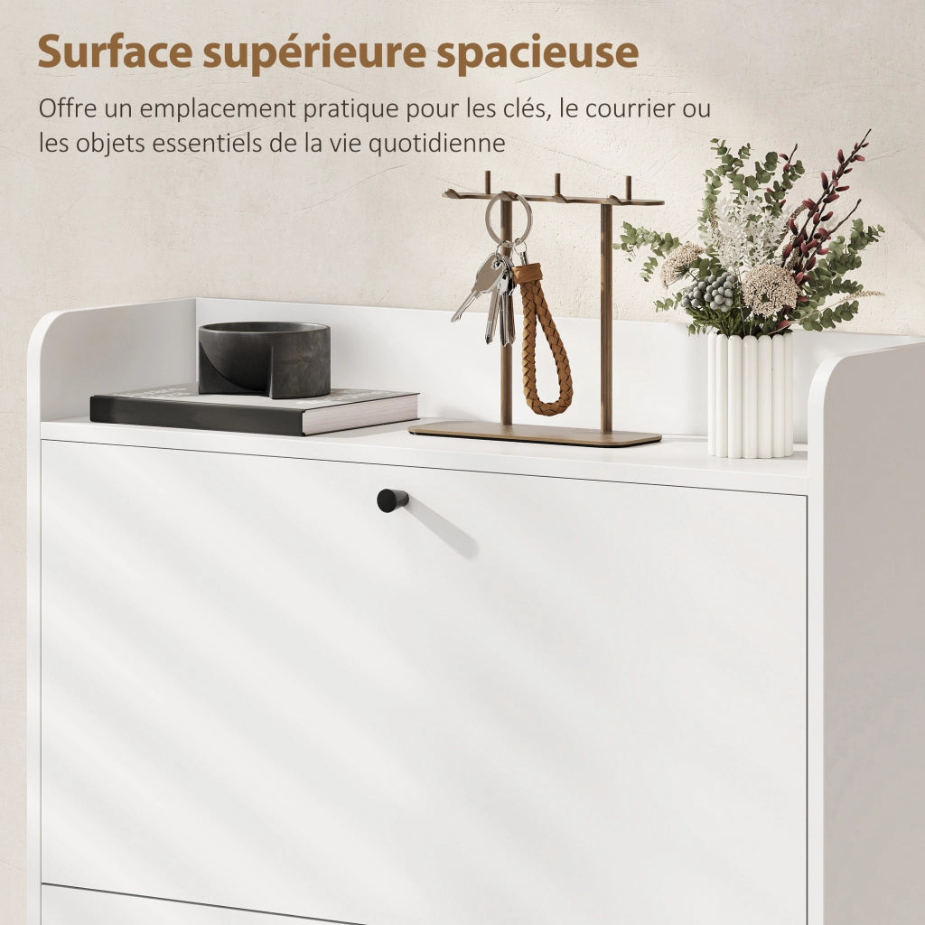 Scarpiera 16 paia con 2 cassetti e ripiani regolabili ¨C Zephmum ¨C Bianco 80x24x101cm