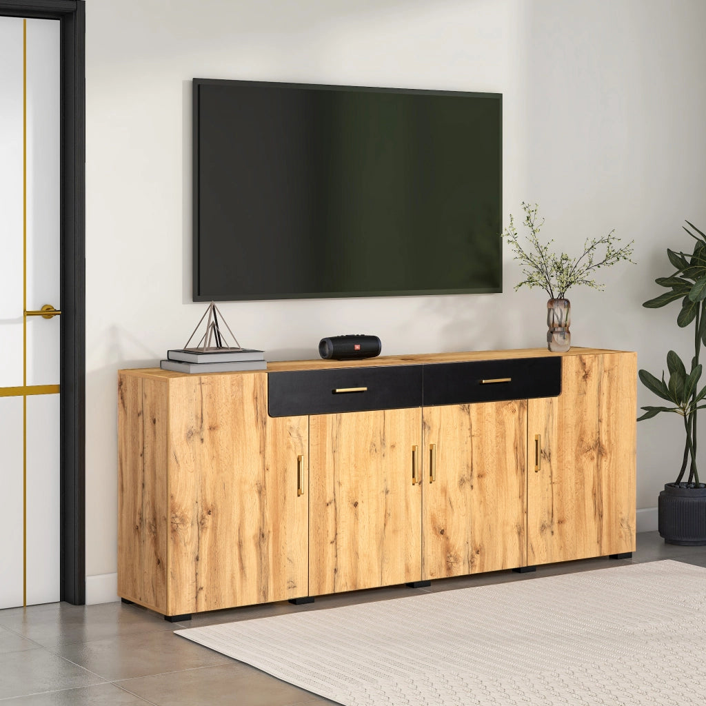 Madia credenza con 4 ante e 2 cassetti; 208 x 39;5 x 80 cm; marrone
