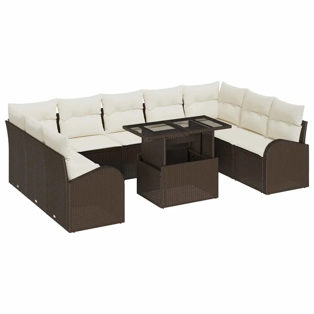 Set Divano da Giardino 10 pcs Marrone e Crema polyrattan 3348704