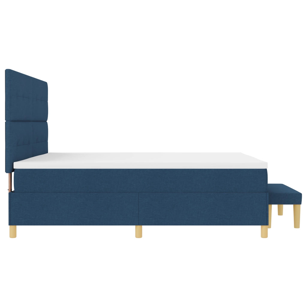 Letto a Molle con Materasso e Panchina Blu 200x200 cm Tessuto