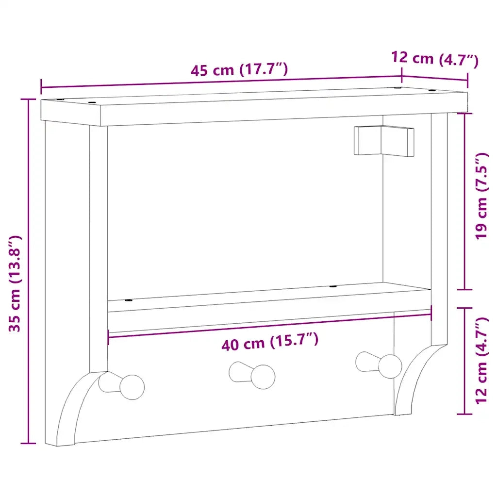 Appendiabiti da Parete SANDNES 45x12x35 cm in Legno di Pino 4010452