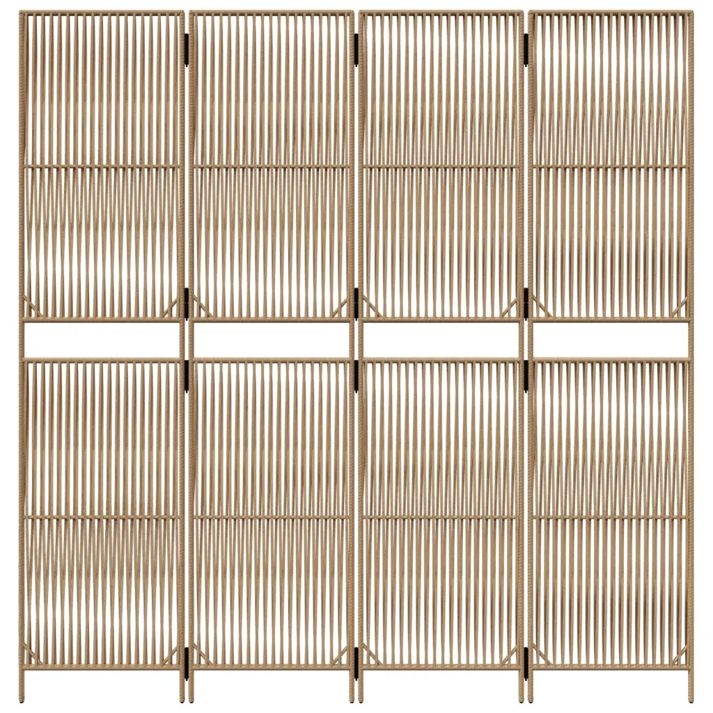Divisorio per Ambienti | Divider per stanze | Paravento a 4 Pannelli Beige in Polyrattan