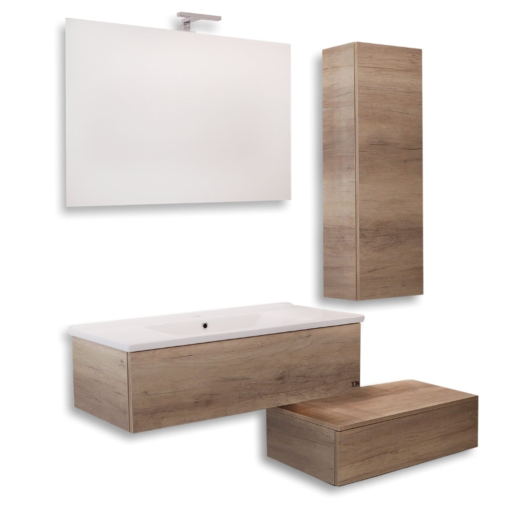 Mobile da bagno sospeso wonder corda con lavabo specchio e pensile