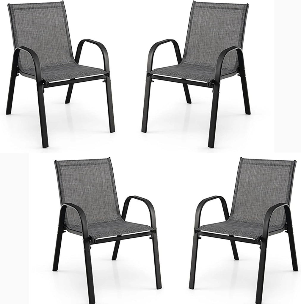 Set di 4 Sedie da Giardino Impilabili, Sedie da Terrazza con Braccioli, Sedie Impilabili in Metallo e Tssuto Textilene, Sedie da Balcone, 55 x 67 x 83 cm, Sedie da Pranzo per Patio, Terrazza