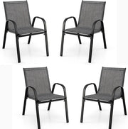 Set di 4 Sedie da Giardino Impilabili, Sedie da Terrazza con Braccioli, Sedie Impilabili in Metallo e Tssuto Textilene, Sedie da Balcone, 55 x 67 x 83 cm, Sedie da Pranzo per Patio, Terrazza