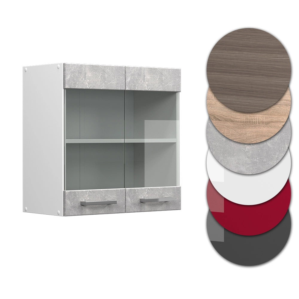 Mobile da cucina in vetro R-Line Calcestruzzo/Bianco 60 cm Vicco
