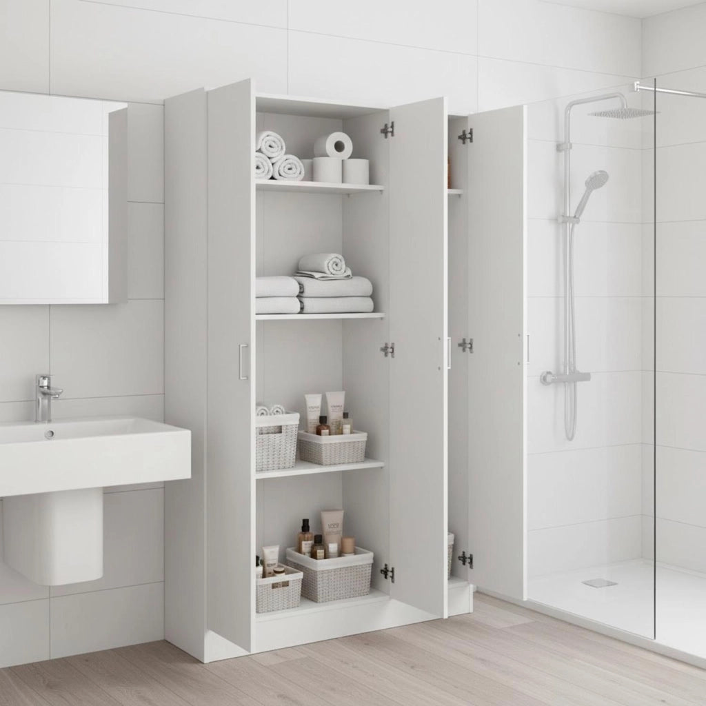 Armadio Multiuso Mobile Con 3 Ante Battenti E Ripiani Interni Design Moderno Armadietto Salvaspazio Per Camera Da Letto Bagno Lavanderia Ingresso Ripostiglio 140.25 x 36 x 180.9 cm Bianco