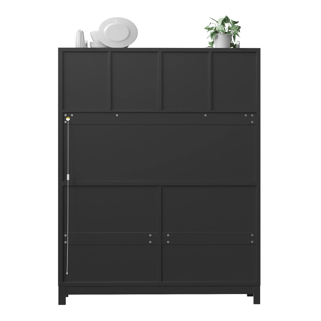 Credenza alta con 4 cassetti; ripiani regolabili e LED RGB - per cucina - 140×38.5×180 cm