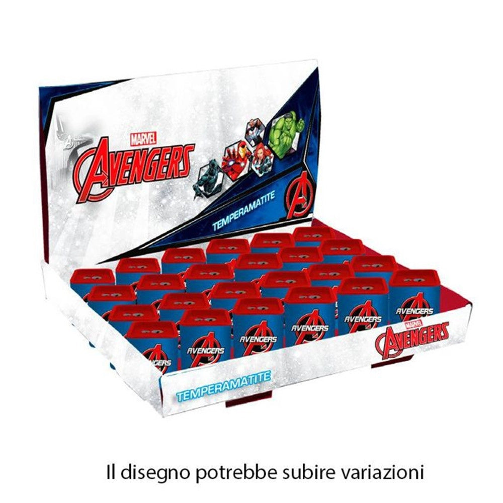 Trade Shop - Set 24pz Temperamatite In Latta Quadrato Doppio Foro Avengers Scuola Regali Bambini 961372 -