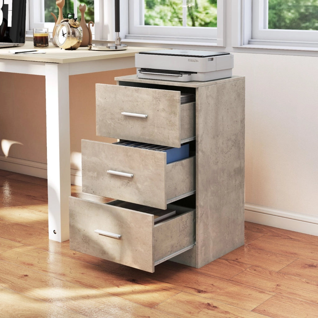 Com¨° in legno a 3 cassetti comodino con 3 cassetti e dispositivo antiribaltamento-Maniglie in metallo organizzatore per camera da letto Grigio
