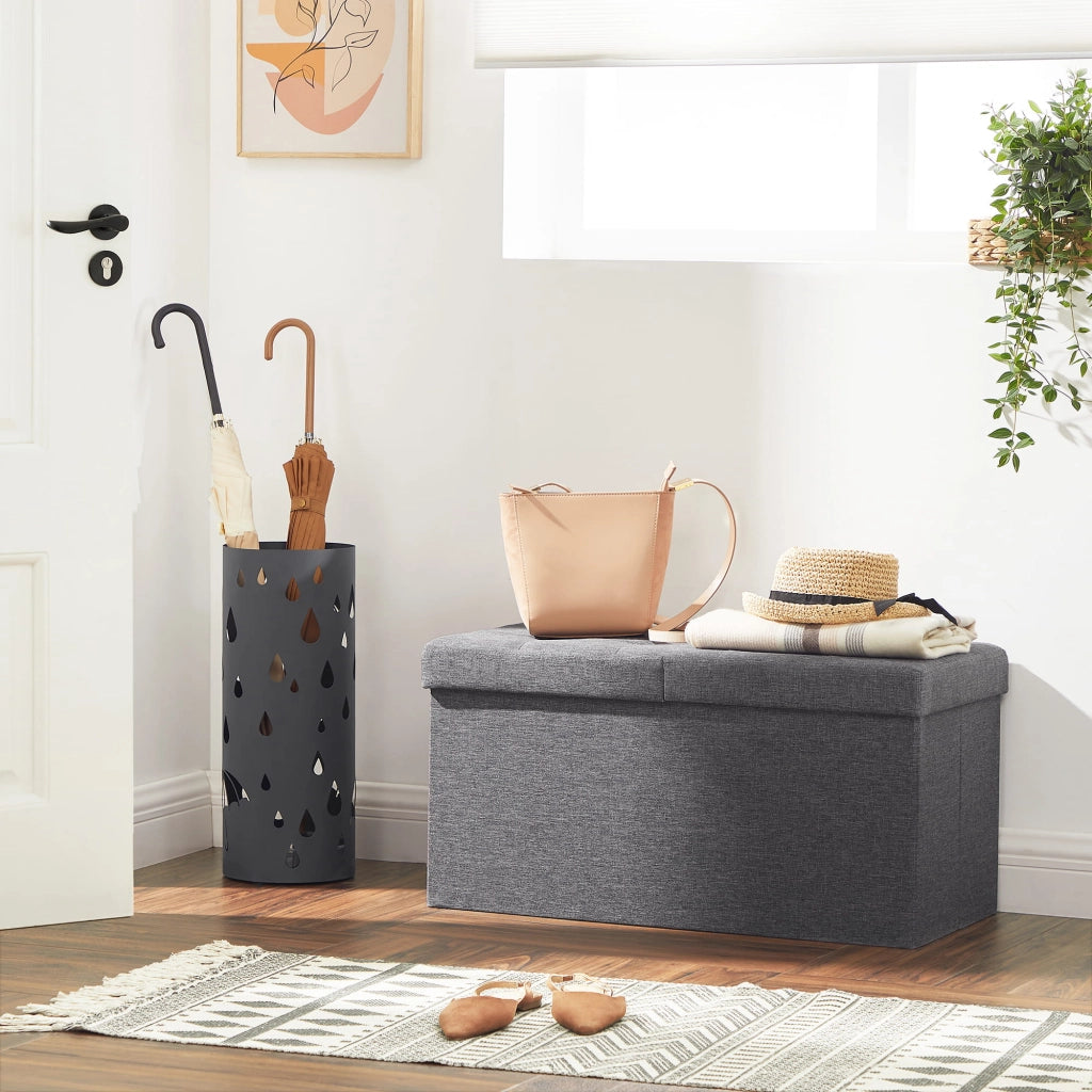 Pouf contenitore Valora PUFA in MDF grigio scuro, salvaspazio e confortevole