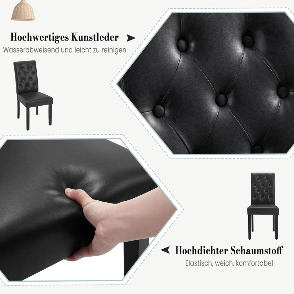 Sedia Sala da Pranzo da 4 Pezzi, Sedie da Cucina con Schienale Alto, Sedia Imbottita per Camera da Letto, Soggiorno, Gambe in Legno e Sedile in Similpelle, Nero, EZS20sz-4