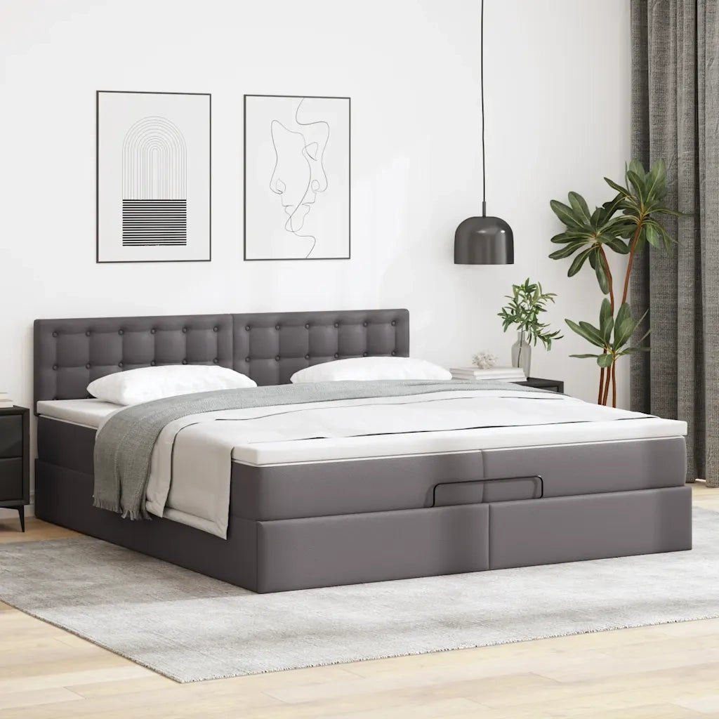 Struttura Letto Pouf con Materassi Grigio 200x200 cm Similpelle 3311326