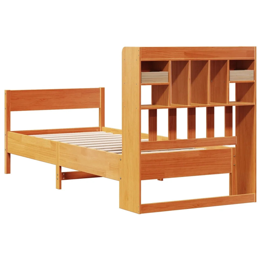 Letto Libreria senza Materasso Marrone Cera 100x200 cm in Pino