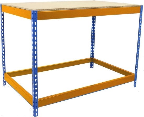 Banco di lavoro per progetti DIY, carico massimo 400 kg, 900 x 1200 mm, tavolo blu e arancione