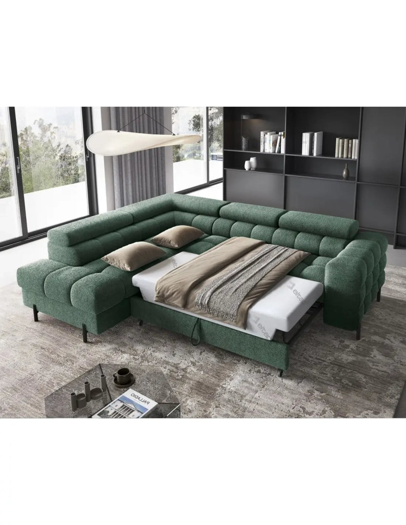 Canapé d'angle gauche convertible Vert foncé 5 places FERRUM style industriel 276x93x200cm