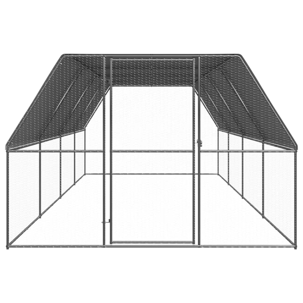 Pollaio recinto per polli da esterno 3 x 8 x 2 m acciaio zincato argento 02_0044018