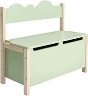 Banco per bambini 2 in 1 con coperchio scorrevole, cassettone per giocattoli, banco per bambini con schienale, realizzato in legno di abete, MDF E1, destinato alla camera da letto dei bambini, camera dei giochi