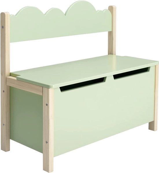 Banco per bambini 2 in 1 con coperchio scorrevole, cassettone per giocattoli, banco per bambini con schienale, realizzato in legno di abete, MDF E1, destinato alla camera da letto dei bambini, camera dei giochi