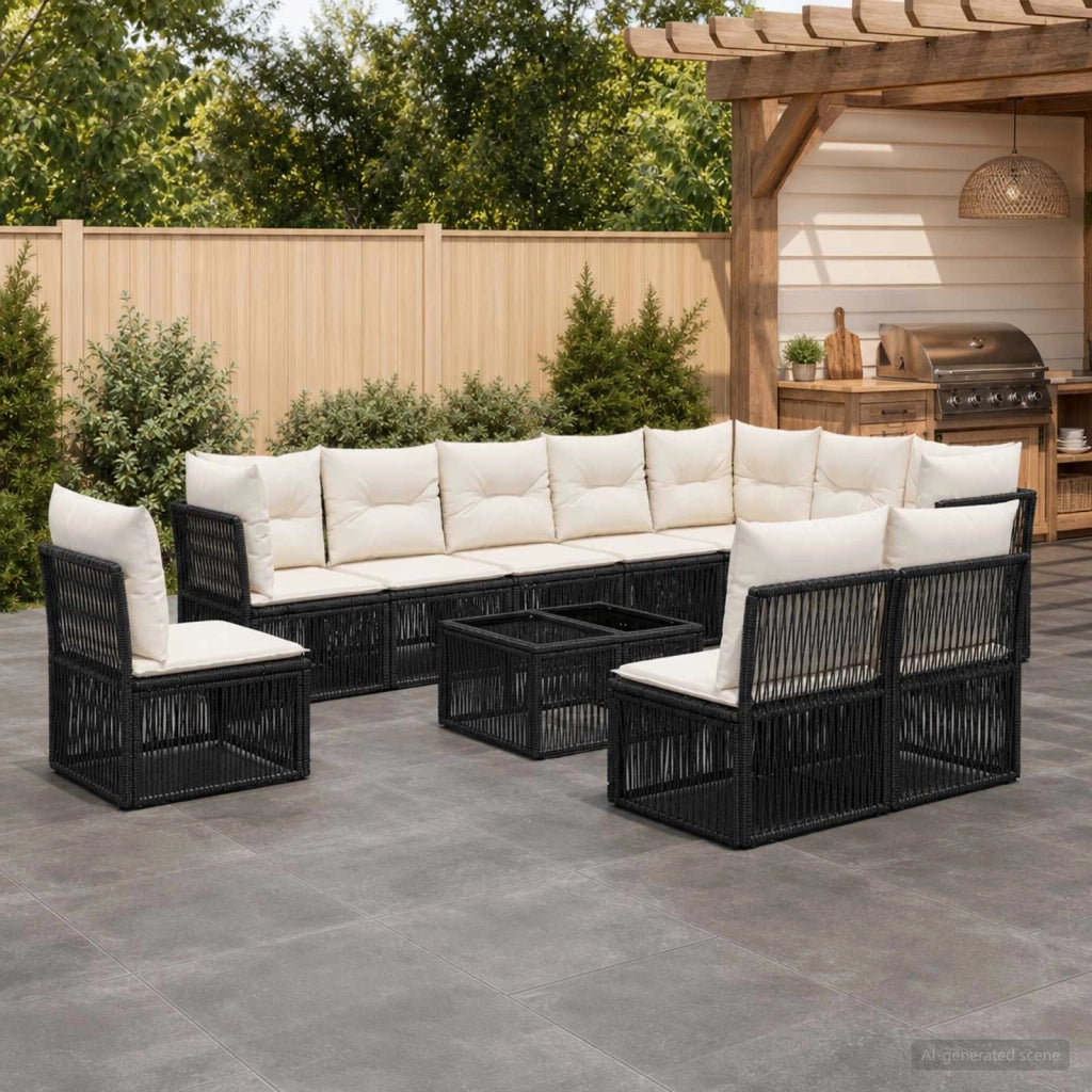 Set Divano da Giardino 11 pz Nero polyrattan 3434254