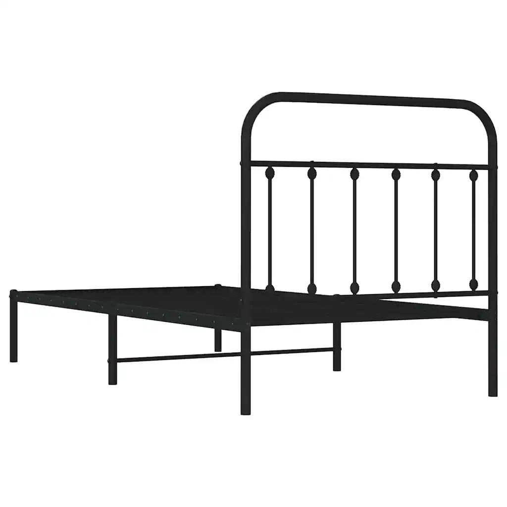 Letto singolo | Letto per adulti | Giroletto con Testiera in Metallo Nero 100x190 cm