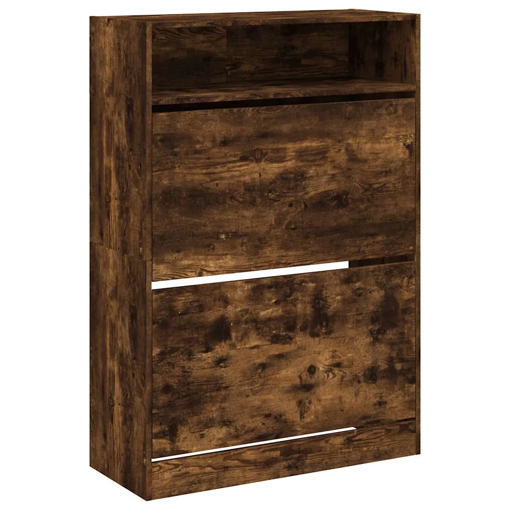 Scarpiera | Mobile per scarpe con 2 Cassetti Ribaltabili Rovere Fumo 80x34x116 cm