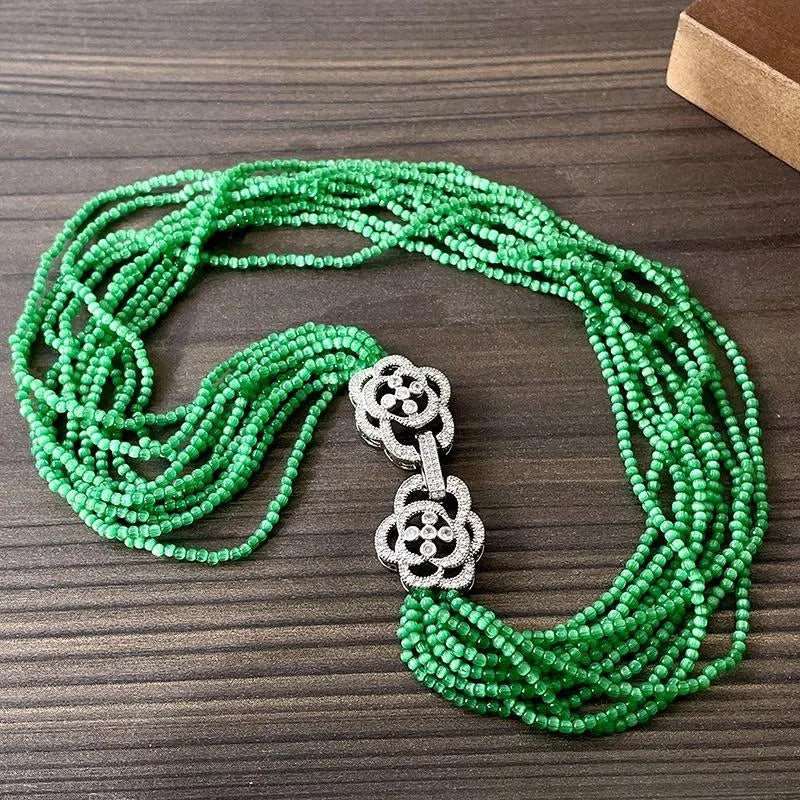 Bracciale e collana vintage con perline di cristallo verde, regalo di Natale o compleanno.