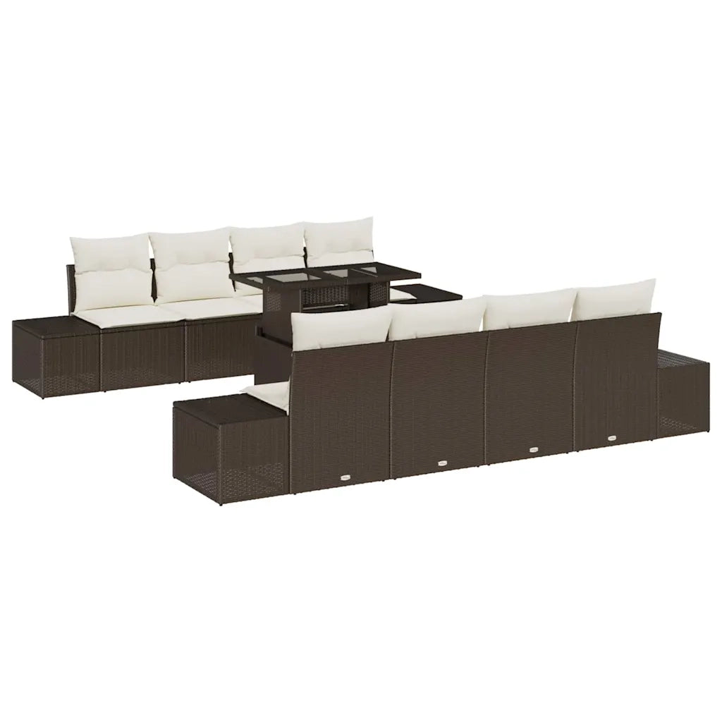 Set Divano da Giardino 9 pcs Marrone e Crema polyrattan