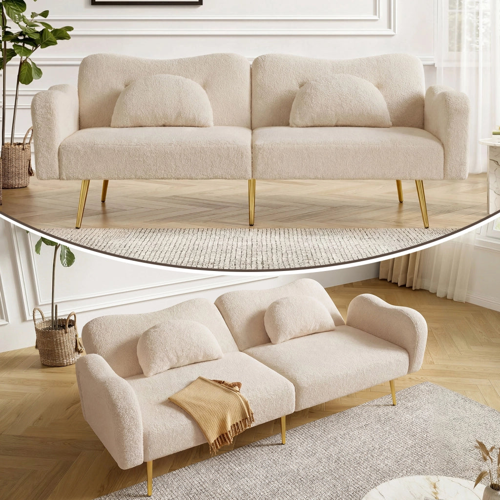 Divano letto due posti - Zephmum- Moderno schienale regolabile gambe metallo dorate