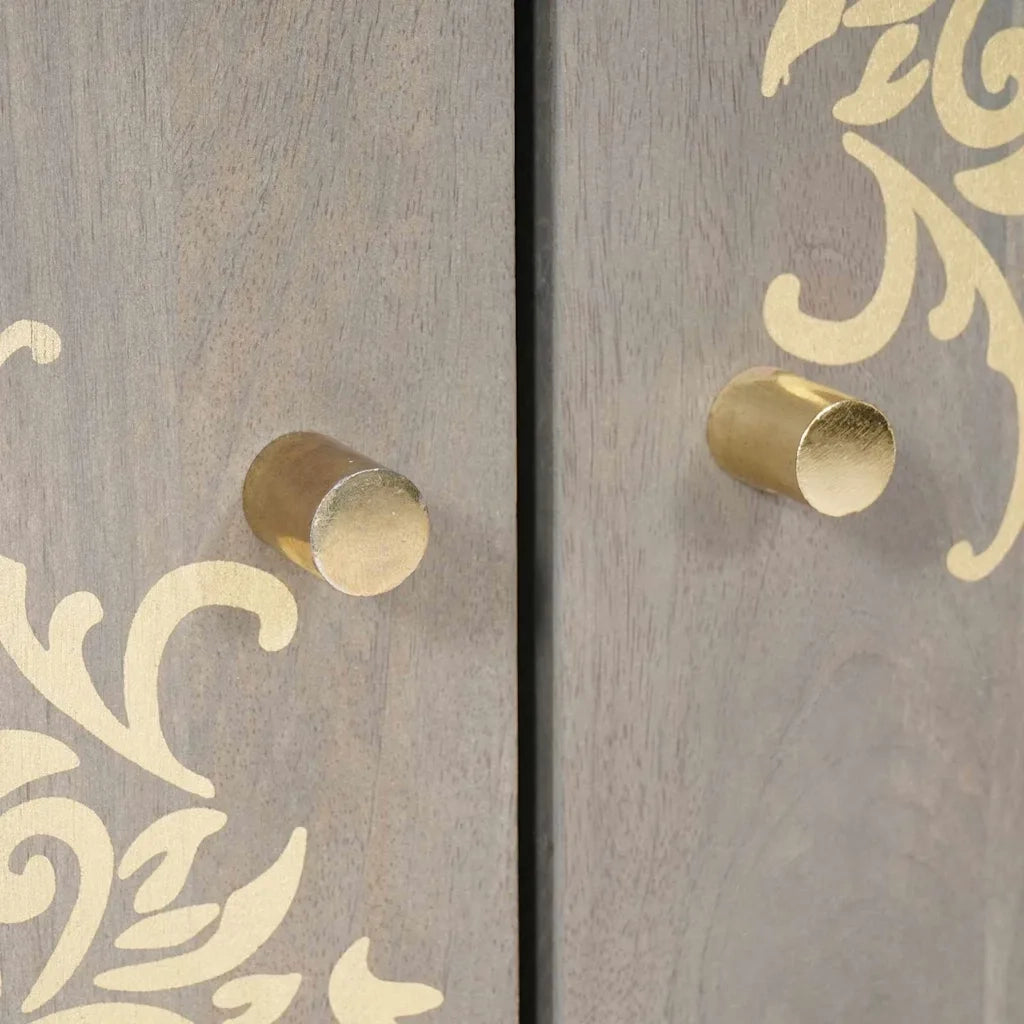Credenza-Buffet-Armadio da cucina Grigio e Oro 60 x 33 x 75 cm Legno di mango massello 215451