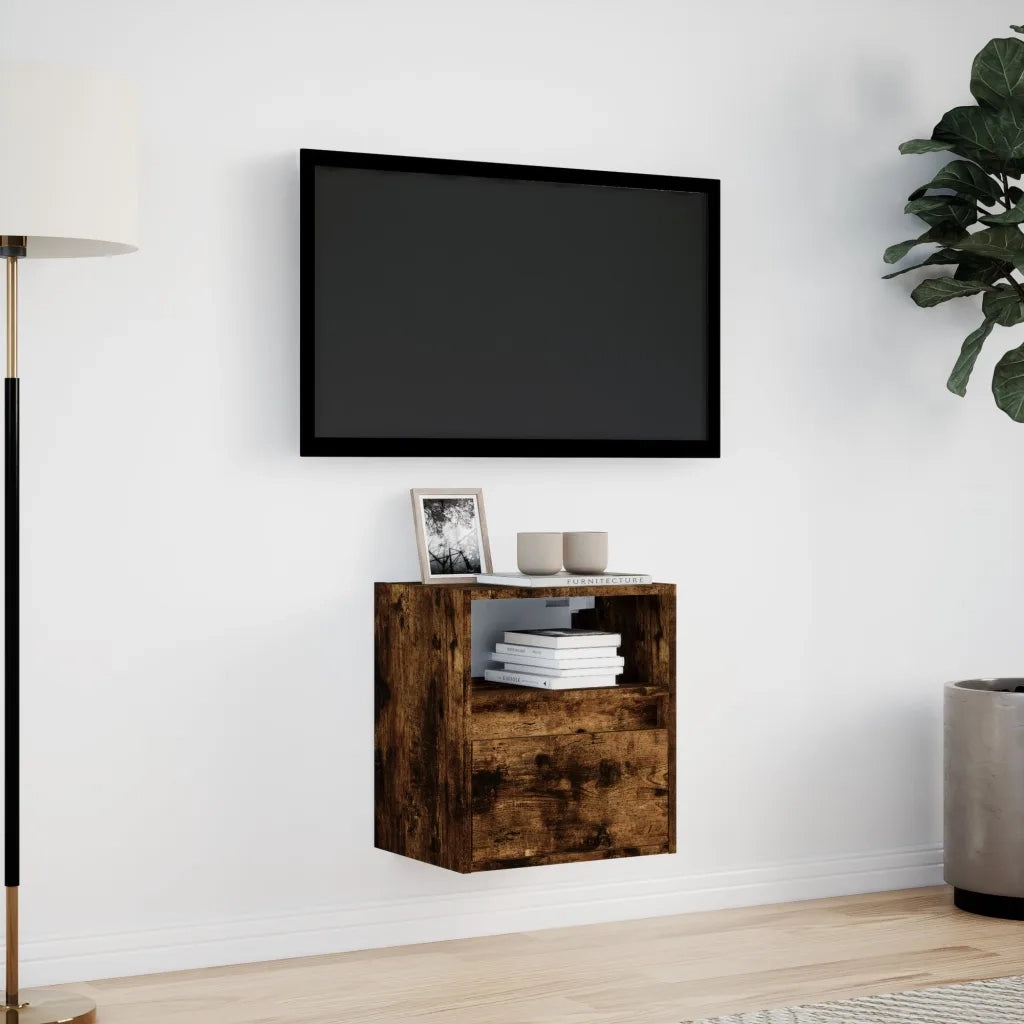 Mobile TV a Parete con Luci LED Rovere Fumo 41x31x45 cm 852321