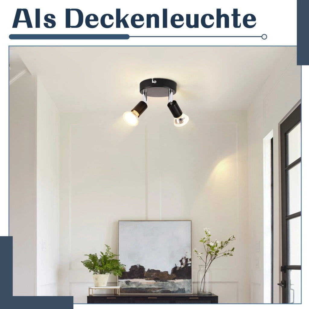 ZMH Faretto da soffitto neri 2 luci GU10 moderni rotondi orientabili 350° per camera letto soggiorno senza lampadina