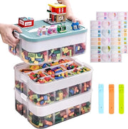 Cassetto di Archiviazione per Bambini - Cassa Stacking con Coperchio per Mattoncini - Cassetto di Archiviazione in Plastica con Cassetti Regolabili - 3 Livelli di Ripostiglio per Cassetto - Cassetto Portatile - Translucido