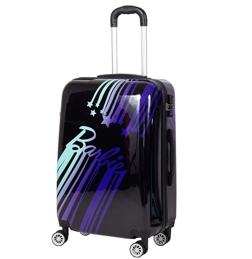 Valigia trolley rigida ABS, 55x20x40cm, ruote, maniglie, più scomparti Barbie