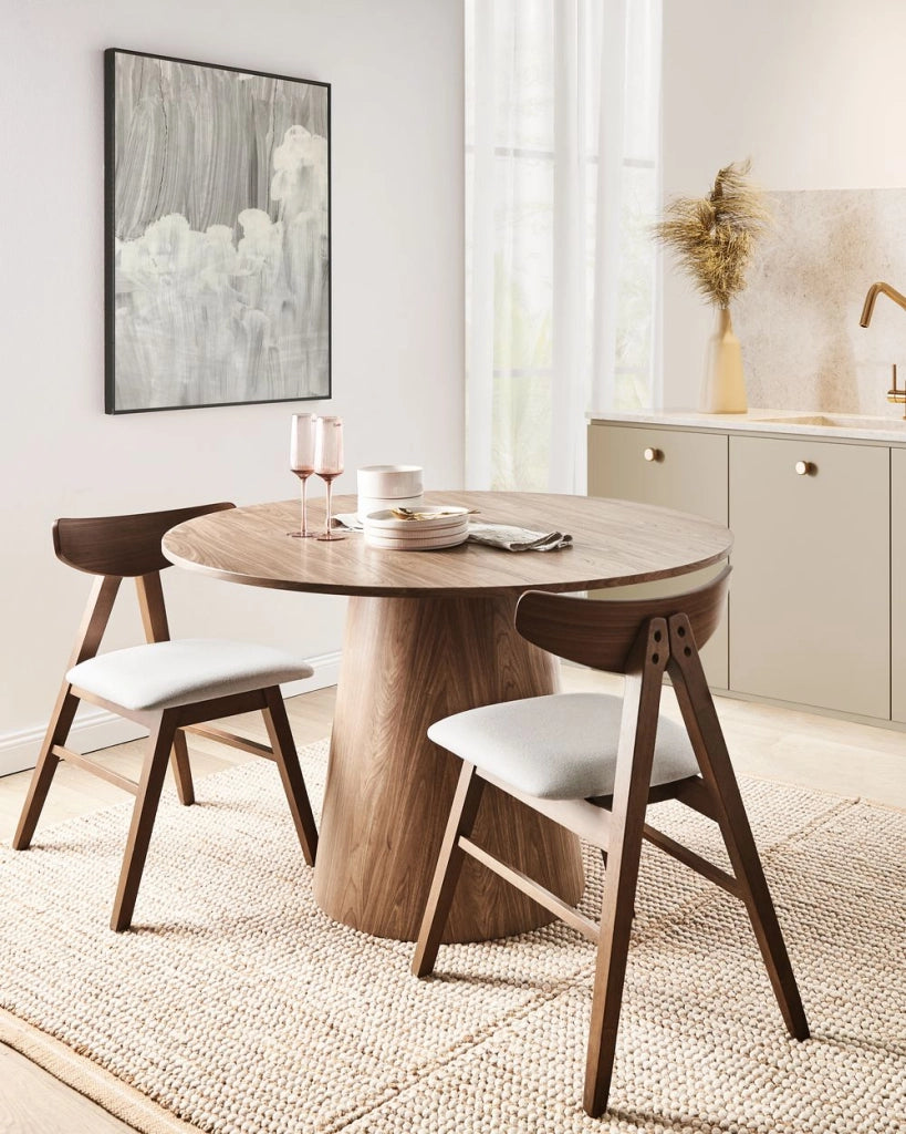 Set di 2 sedie da pranzo marrone scuro e grigio chiaro in gomma poliestere con struttura in legno e seduta imbottita Sala da pranzo Cucina
