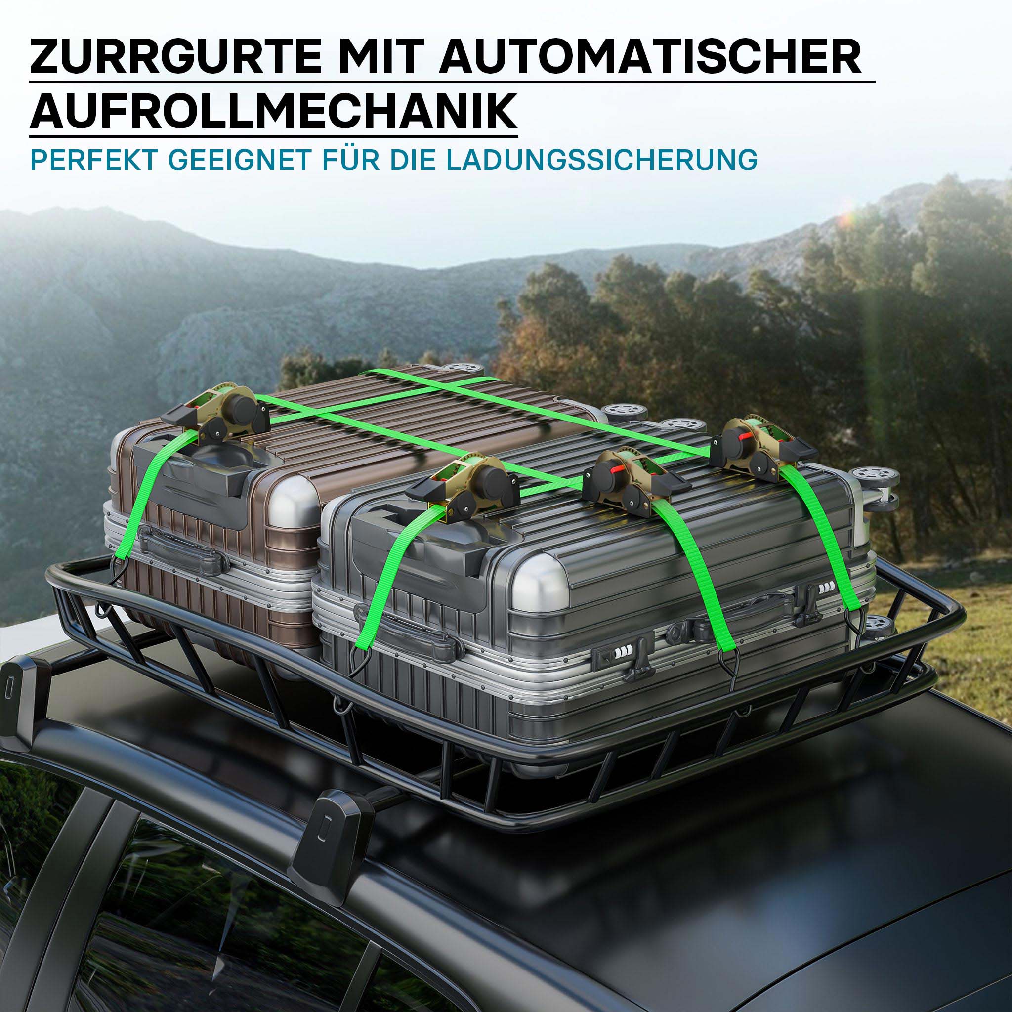 Cinghia di ancoraggio a cricchetto set 4 cinghie di fissaggio 3 m x 25mm 320 daN