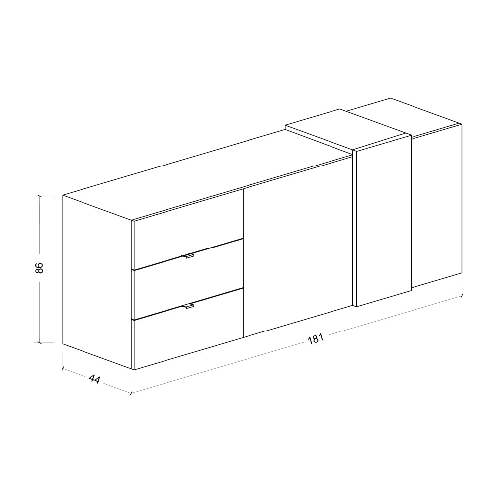Mobile Madia a 2 Ante e 3 Cassetti Linea Venus L 181 Cm x H 86 Cm x P 44, realizzata in legno 100% MADE IN ITALY, design moderno per cucina, sala da pranzo, soggiorno, colore Titanio/Mercure