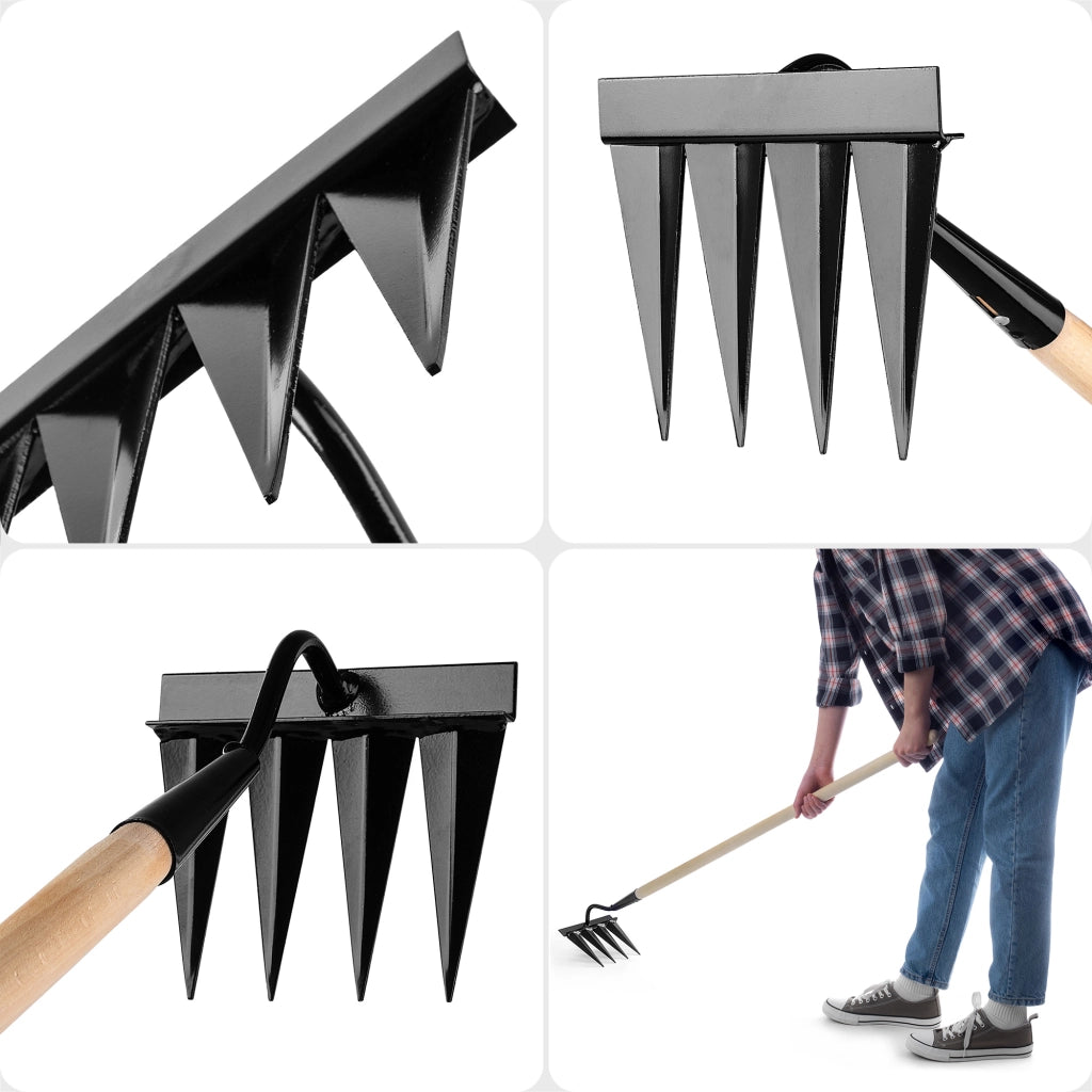 Zappa KADAX per diserbo, zappa per terreno, rastrello a 4 denti, manico allentante