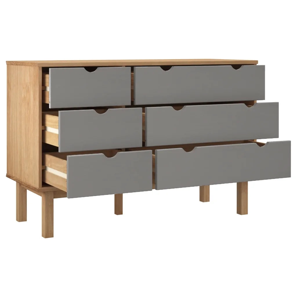 Cassettiera OTTA Marrone e Grigio 111x43x73,5 cm Legno di Pino 348586