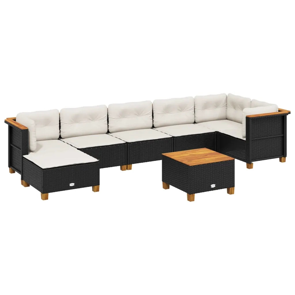Set Divani da Giardino con Cuscini 8 pz Nero in Polyrattan