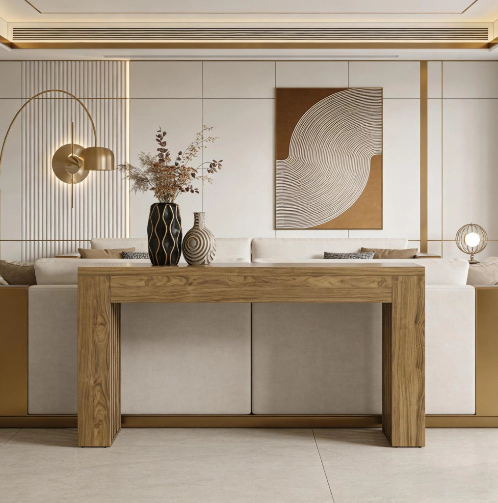 Tavolo consolle in MDF marrone stile rustico; lunghezza 150 cm