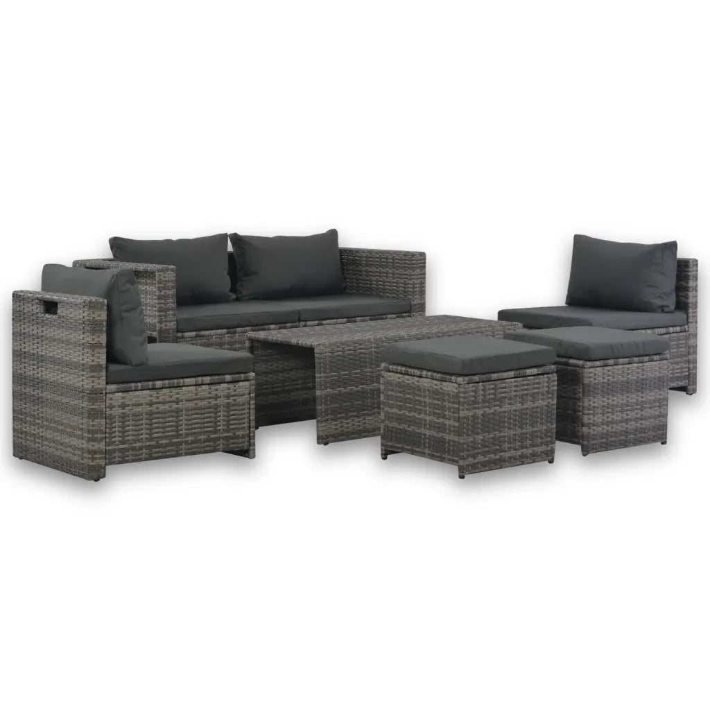 Set Divani da Giardino 6 pz con Cuscini in Polyrattan Grigio cod mxl 37497