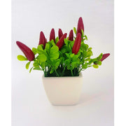 Trade Shop - Vaso Ceramica Quadrato Peperoncini Artificiali 16cm Pianta Decorazione Casa Giardino -